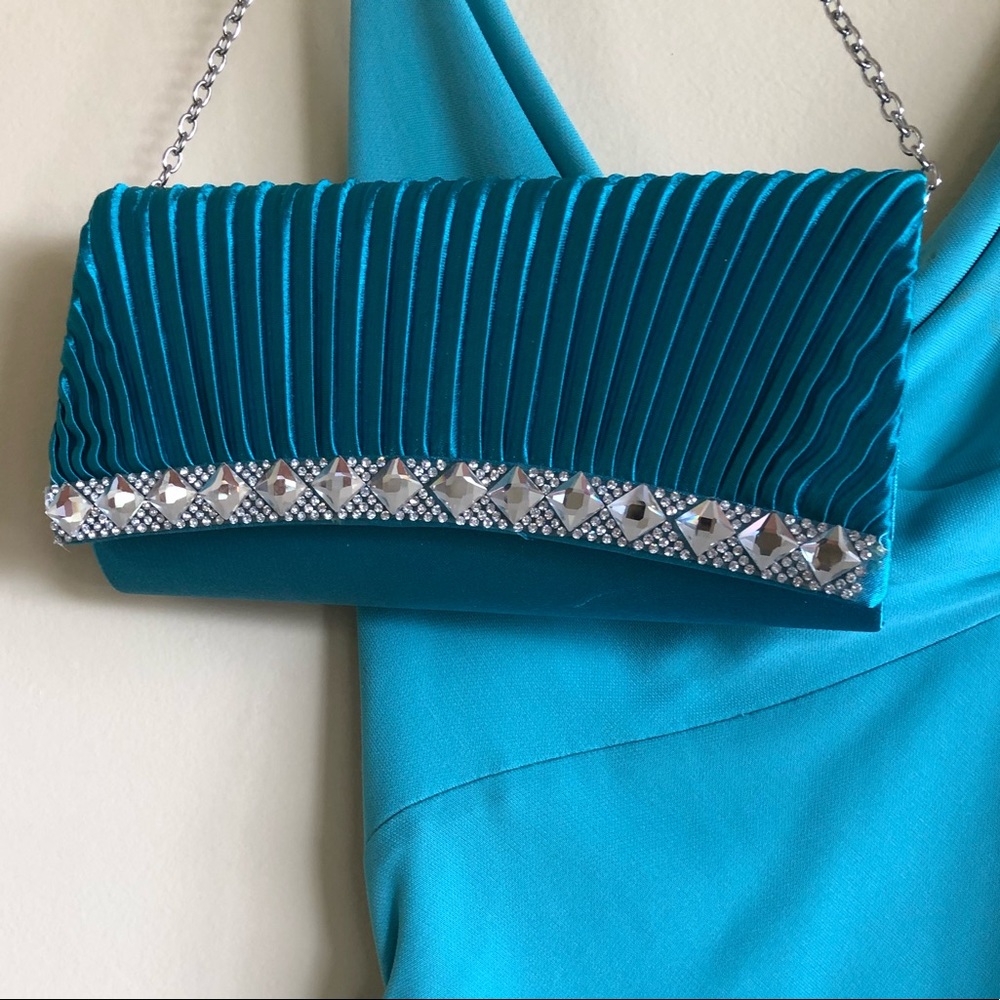 Beautiful teal satin evening purse